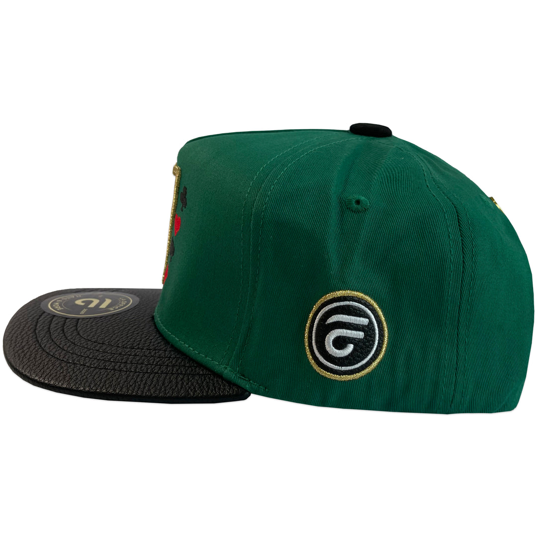 Gorra La Office Hats Lucky Seven Verde Visera Vinipiel Negra