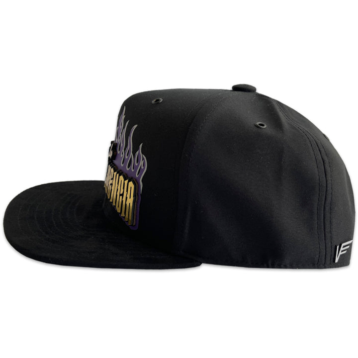 Gorra Vago Style Mala Influencia Negra Piel de Durazno Visera Plana Gamuza