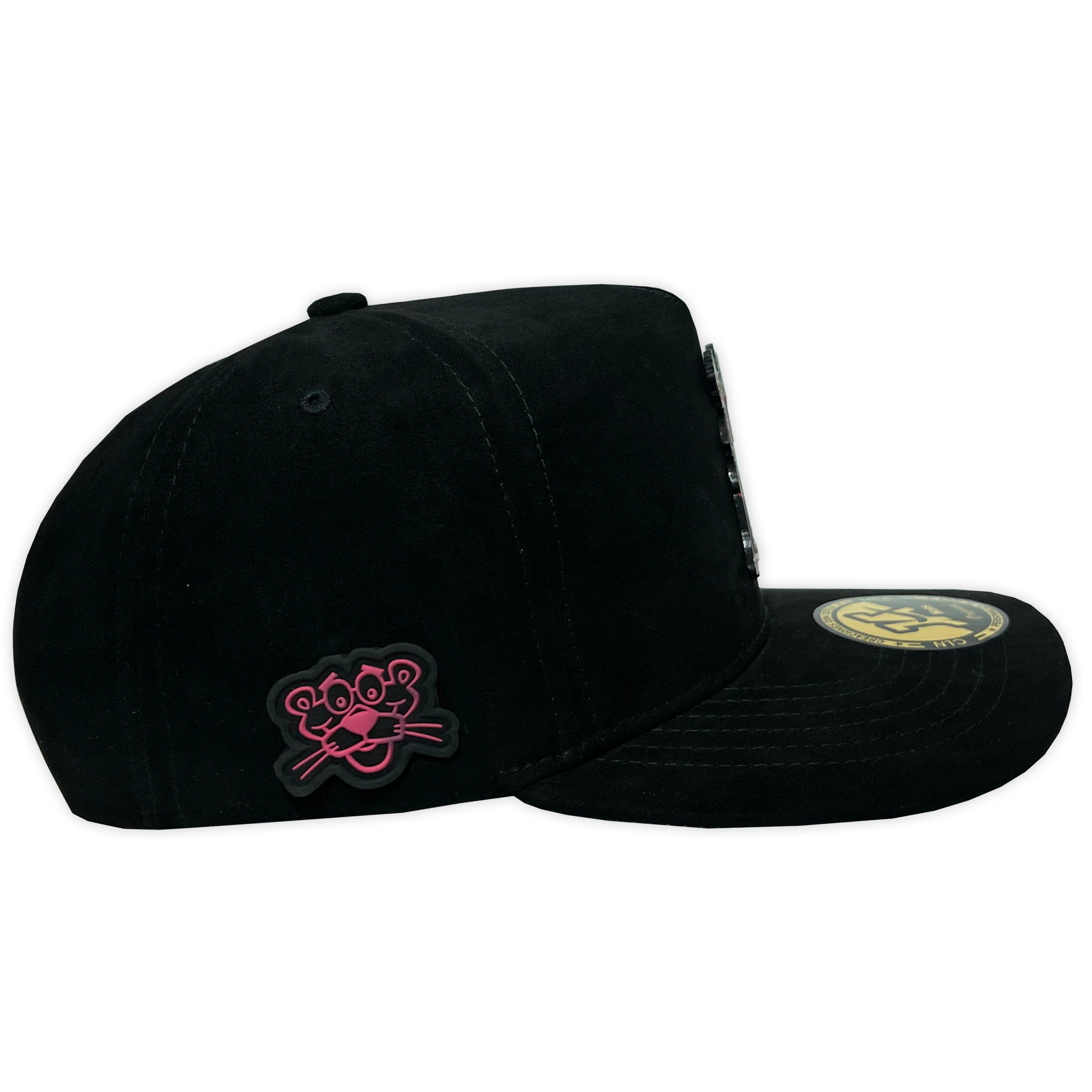 Gorra ja hats pantera rosa negra gamuza