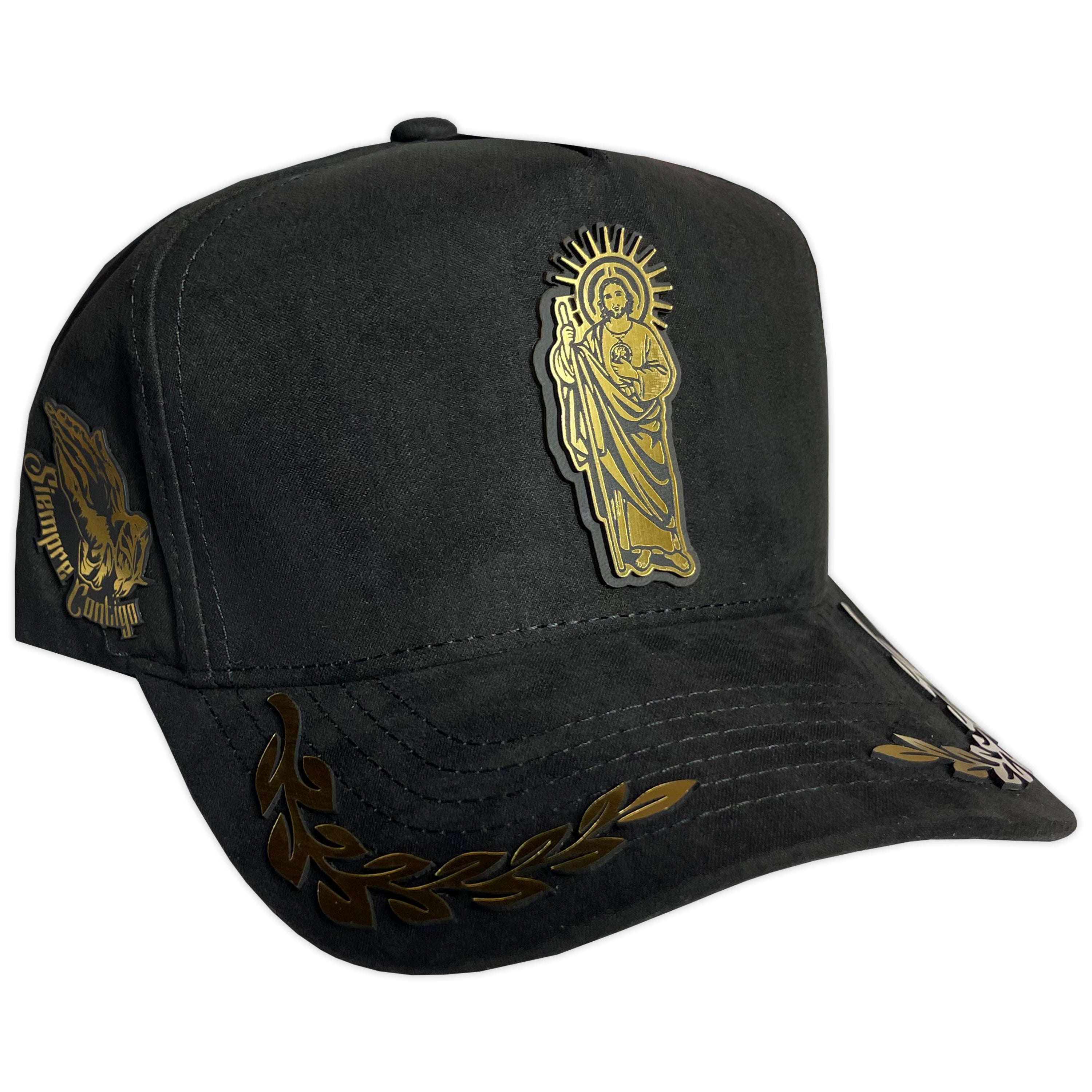 GORRA VAGO STYLE SAN JUDAS GOLD LAUREL PLACA GAMUZA