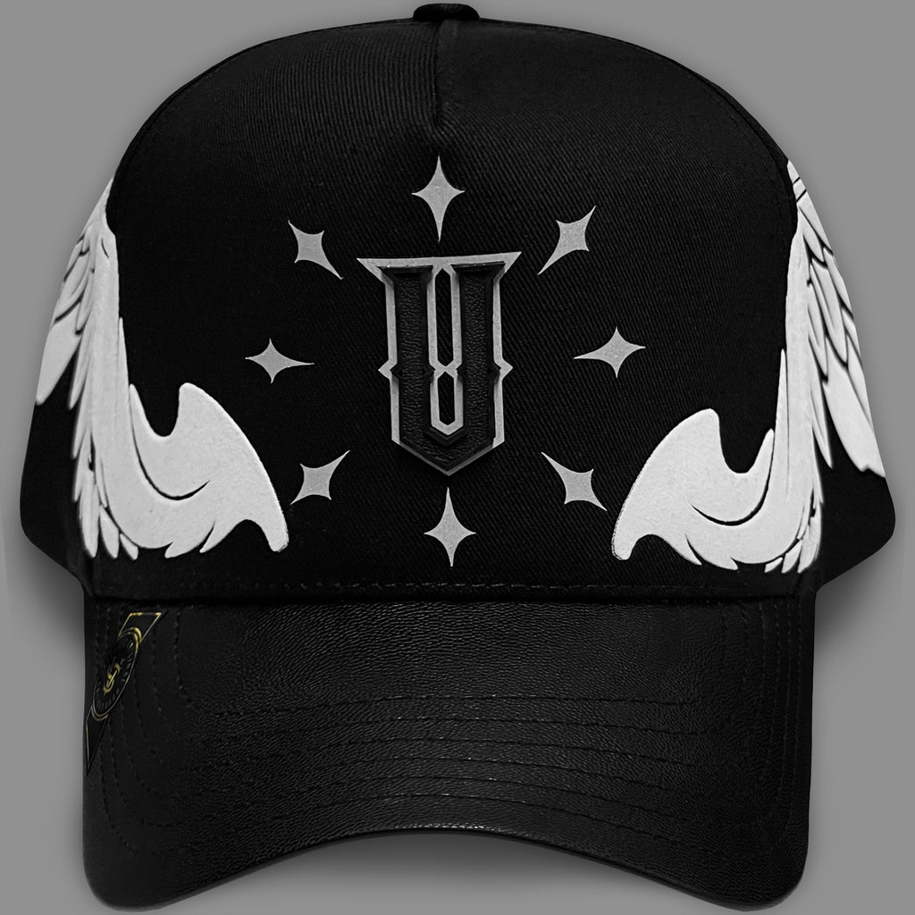 GORRA VAGO STYLE WHITE ANGELS BLACK/BLACK LEATHER CURVA PIEL