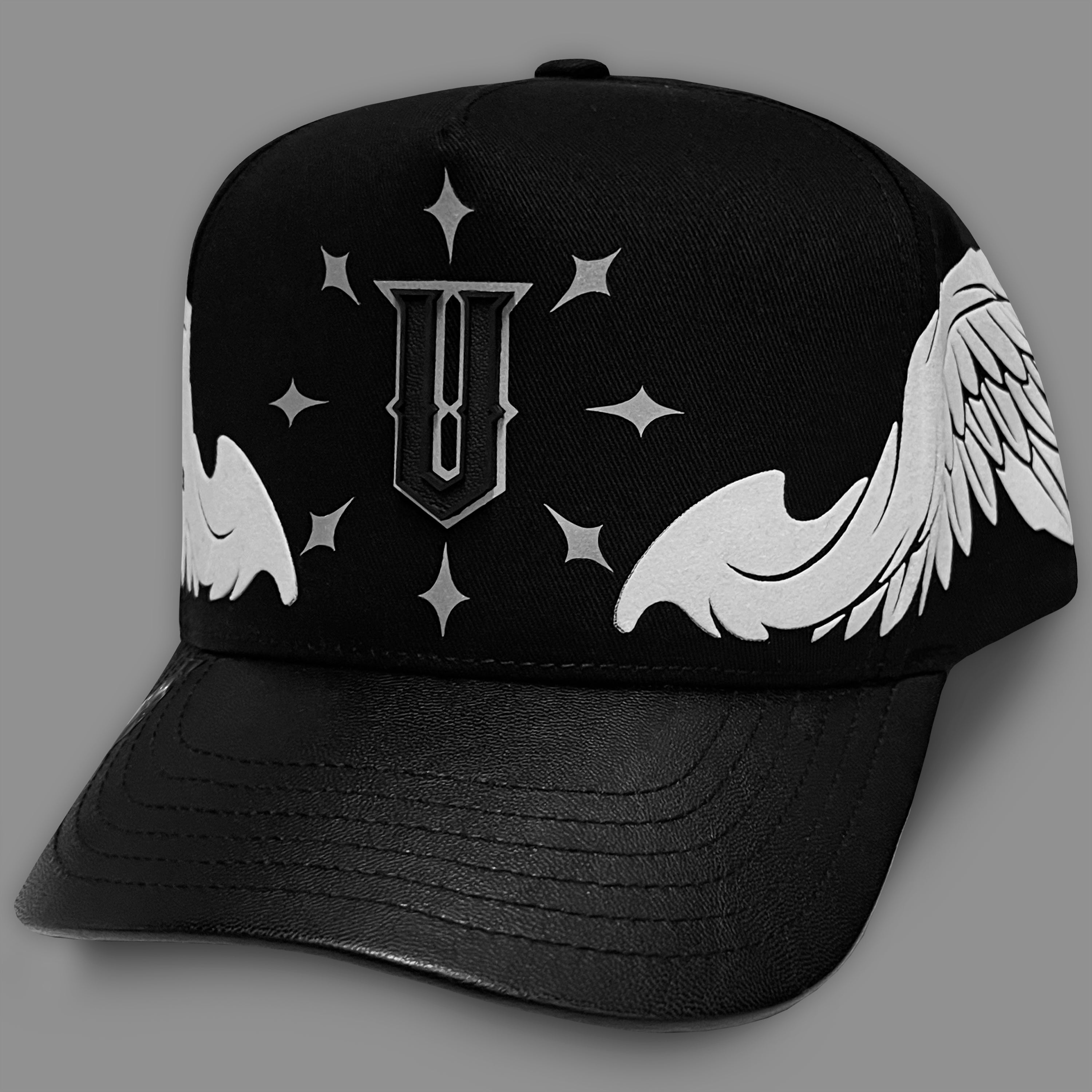 GORRA VAGO STYLE WHITE ANGELS BLACK/BLACK LEATHER CURVA PIEL