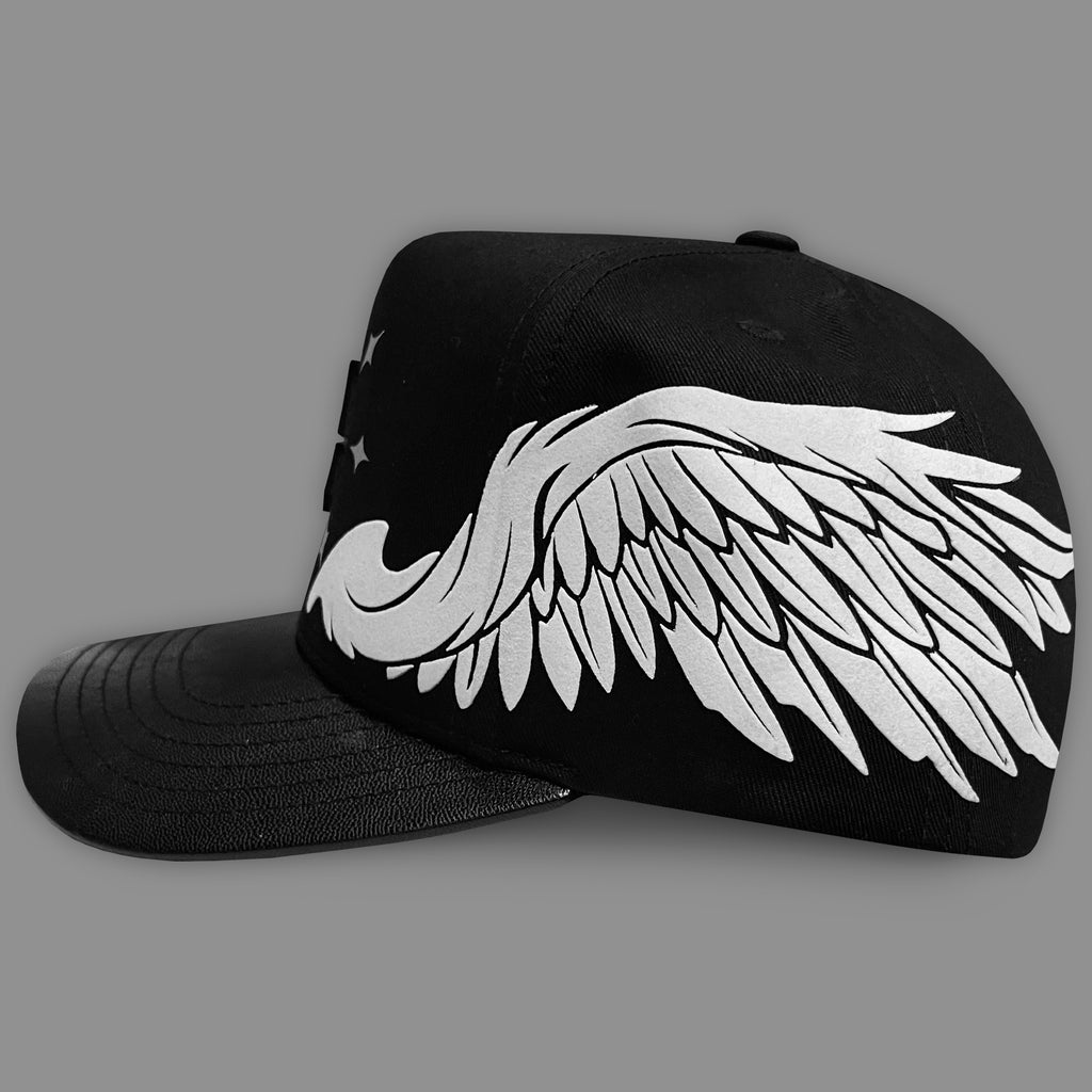 GORRA VAGO STYLE WHITE ANGELS BLACK/BLACK LEATHER CURVA PIEL