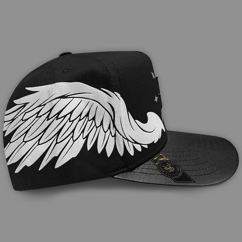 GORRA VAGO STYLE WHITE ANGELS BLACK/BLACK LEATHER CURVA PIEL