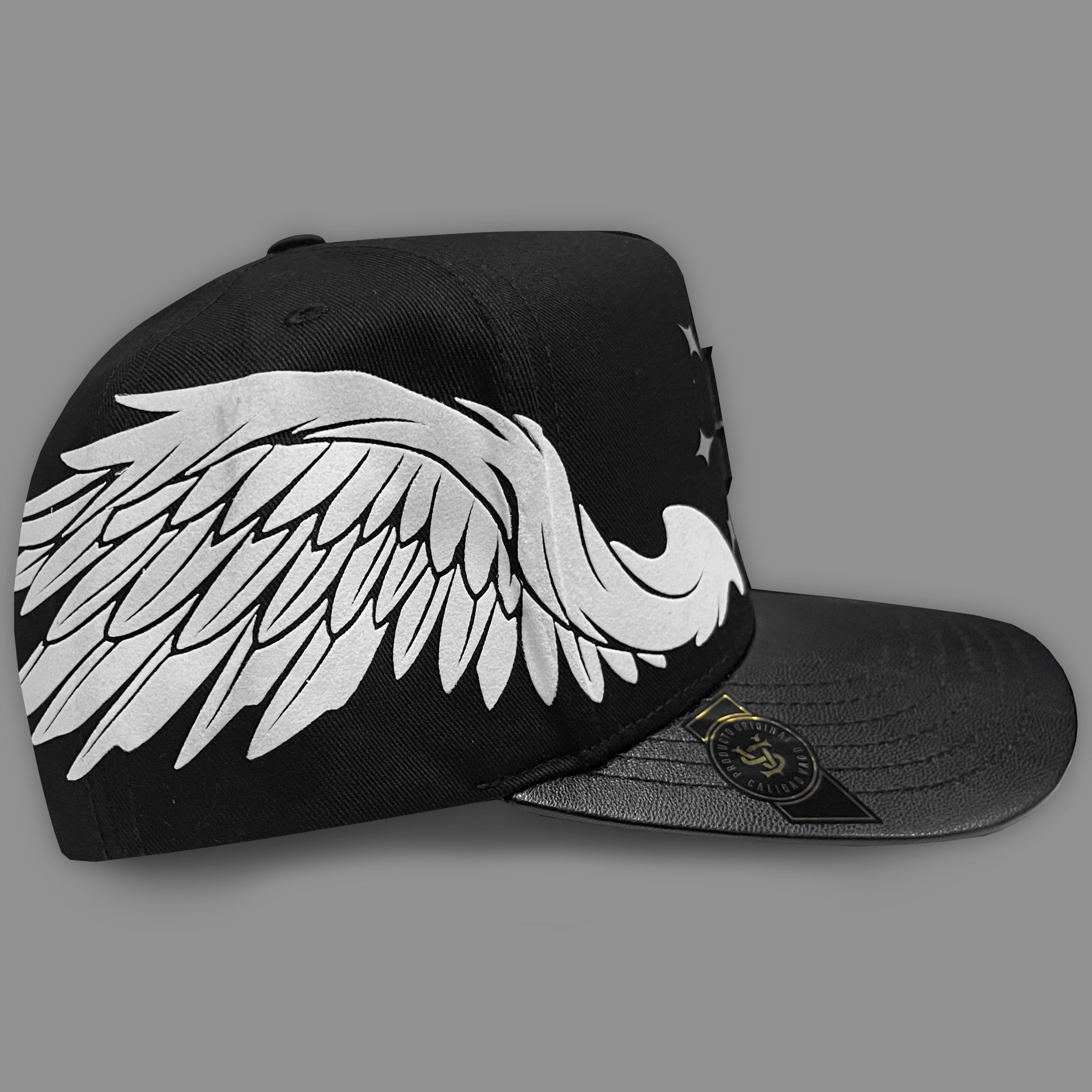 GORRA VAGO STYLE WHITE ANGELS BLACK/BLACK LEATHER CURVA PIEL